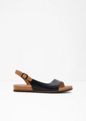 Sandały Jana o szerokim kroju. Czarne sandały bonprix, bez wzorów, bez obcasa, bez zapięcia. Za 209.99 zł.