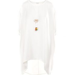 Biała Tunika Rhenano. Białe tuniki Born2be, plus size, bez wzorów, z tkaniny, eleganckie, bez kołnierzyka, bez ramiączek. W wyprzedaży za 51.99 zł.