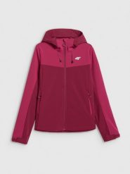 4F Kurtka softshell wiatroodporna membrana 8000 damska - czerwona L. Czerwone kurtki 4f, l, bez wzorów, z softshellu, bez kaptura, trekkingowe, primaloft. Za 299.99 zł.