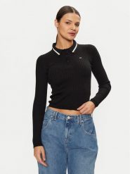 Tommy Jeans Sweter DW0DW19887 Czarny Slim Fit. Czarne swetry Tommy Jeans, m, bez wzorów, z bawełny, bez ramiączek. Za 249.99 zł.