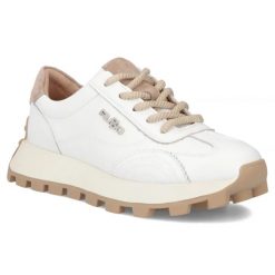 Skórzane półbuty sneakersy na platformie białe Filippo DP7498. Białe półbuty wsuwane Filippo, bez wzorów, ze skóry, sportowe, bez obcasa, na platformie. Za 219.99 zł.