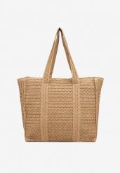 Ciemnobeżowa Torebka Shopper Plażowa z Plecionki Galavisena. Brązowe shopper bag Renee, bez wzorów, eleganckie, bez dodatków. Za 109.99 zł.