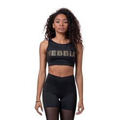 Biustonosz treningowy NEBBIA Gold Mesh Mini Top. Czarne biustonosze sportowe Nebbia, bez wzorów, z meshu, na fitness i siłownię. Za 129.99 zł.