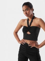 4F Crop-top z materiałów z recyklingu damski 4F x Anna Lewandowska M. Czarne topy 4f, m, bez wzorów, z dzianiny, sportowe, bez kołnierzyka, bez ramiączek. Za 149.99 zł.