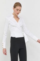 Elisabetta Franchi koszula damska kolor biały slim ze stójką. Białe koszule Elisabetta Franchi, bez wzorów, z tkaniny, bez kołnierzyka, bez ramiączek. Za 1,509.90 zł.