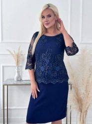 Elegancka ołówkowa sukienka Diana w kolorze granatu na wesele XXL OVERSIZE LATO. Sukienki Moda Size Plus Iwanek, na wesele, l, bez wzorów, z elastanu, eleganckie, bez kołnierzyka, bez ramiączek, mini, dopasowane. Za 349.90 zł.