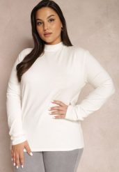 Biały Golf Joise. Białe swetry Renee, plus size, bez wzorów, z dzianiny, plus size, bez ramiączek. W wyprzedaży za 55.99 zł.