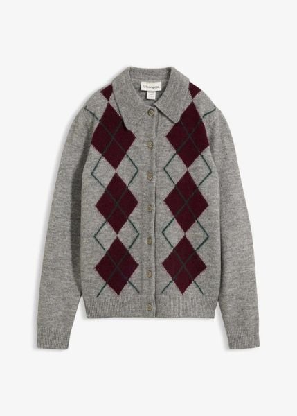 Sweter rozpinany z kołnierzykiem polo. Szare swetry bonprix, bez wzorów, eleganckie, bez ramiączek. Za 149.99 zł.