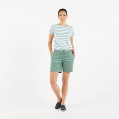 Szorty żeglarskie damskie Tribord Sailing 100. Zielone szorty TRIBORD, bez wzorów, z bawełny, sportowe. Za 79.99 zł.