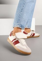 Beżowo-Bordowe Sneakersy Tenisówki Ozdobione Wywinięciem Myrloria. Brązowe trampki Born2be, bez wzorów, z jeansu, eleganckie, bez zapięcia. W wyprzedaży za 72.24 zł.