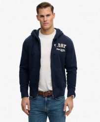 Superdry Bluza z kapturem Vintage Athletic luźny krój – ECLIPSE NAVY. Niebieskie bluzy z kapturem Superdry, s, z aplikacjami, z bawełny, z kapturem. Za 398.95 zł.
