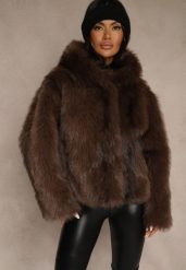 Brązowa Kurtka Futerko z Nieodpinanym Kapturem Tusnema. Brązowe kurtki Renee, l, z aplikacjami, z futra, eleganckie. Za 269.99 zł.