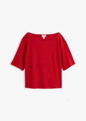 T-shirt z bawełny organicznej o strukturze waflowej. Czerwone t-shirty bonprix, bez wzorów, z bawełny, bez kołnierzyka, bez ramiączek. Za 67.99 zł.