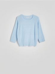 Gładki sweter - jasnoniebieski. Niebieskie swetry Reserved, l, bez wzorów, z dzianiny, bez ramiączek. W wyprzedaży za 59.99 zł.