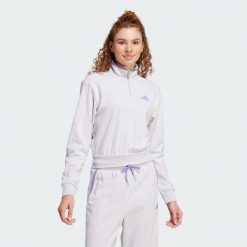Bluza dresowa Essentials Color Pop French Terry Crop Quarter-Zip. Szare bluzy adidas, xs, bez wzorów, z dresówki, sportowe, bez ramiączek, bez kaptura. Za 249.00 zł.