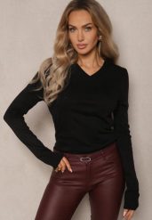 Czarny Casualowy Sweter z Dekoltem w Serek Amitta. Czarne swetry Renee, m, bez wzorów, z jeansu, biznesowe, bez ramiączek. W wyprzedaży za 63.99 zł.