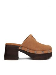 Guess Jeans Klapki EO-JDGJ66-4 Brązowy. Brązowe klapki Guess Jeans, z aplikacjami, z jeansu, bez obcasa, bez zapięcia. Za 359.99 zł.