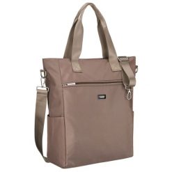 Beżowa shopperka damska na uchwytach i doczepianym pasku, zamykana suwakiem Peterson PTN CTY-17. Brązowe torebki klasyczne Peterson, bez wzorów, bez dodatków. Za 79.99 zł.