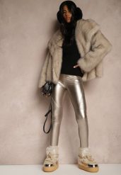 Srebrne Spodnie z Ekoskóry Skinny High Waist Ocieplane Polarową Wyściółką Lavimi. Szare jeansy Renee, s, z aplikacjami, z jeansu, eleganckie, z podwyższonym stanem. W wyprzedaży za 31.99 zł.
