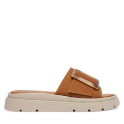 Klapki Tamaris. Brązowe klapki Tamaris, bez wzorów, bez obcasa, bez zapięcia. Za 299.99 zł.