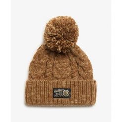 Gruba czapka w warkoczowym splocie damska Superdry. Brązowe czapki zimowe Superdry, bez wzorów, z dzianiny. Za 132.90 zł.