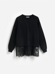 Bawełniana bluza z koronką - czarny. Czarne bluzy Reserved, l, bez wzorów, z bawełny, bez ramiączek, bez kaptura. Za 139.99 zł.
