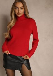 Czerwony Casualowy Golf z Bawełną i Wełną Reillisa. Czerwone swetry Renee, bez wzorów, z bawełny, bez ramiączek. Za 69.99 zł.