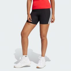 Szorty Essentials 3-Stripes High Waisted Biker. Białe szorty sportowe adidas, bez wzorów, z bawełny, na fitness i siłownię. Za 109.00 zł.