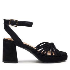 Sandały Clarks. Czarne sandały Clarks, bez wzorów, bez obcasa, na słupku, bez zapięcia. Za 679.99 zł.