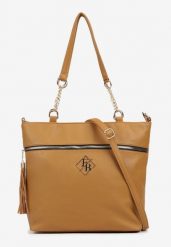 Brązowa Torebka Typu Shopper z Ozdobnymi Rączkami i Paskiem na Ramię Idaloriela. Brązowe shopper bag Renee, bez wzorów, z jeansu, biznesowe, na ramię, bez dodatków. Za 99.99 zł.