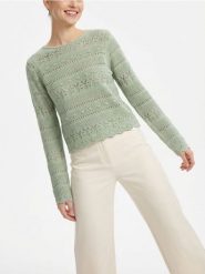 Ażurowy sweter z ozdobnym wzorem - zielony. Zielone swetry Sinsay, l, w ażurowe wzory, bez ramiączek. Za 49.99 zł.