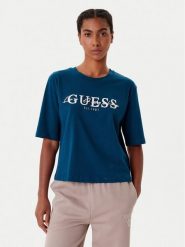 Guess T-Shirt V5YI02 I3Z14 Niebieski Boxy Fit. Niebieskie t-shirty Guess, xxs, z aplikacjami, z bawełny, bez kołnierzyka, bez ramiączek. Za 109.99 zł.