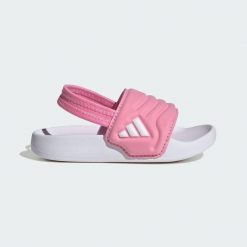 Klapki Adilette Estrap 2.0 Infants. Białe klapki adidas, bez wzorów, sportowe, bez obcasa, bez zapięcia. Za 99.95 zł.