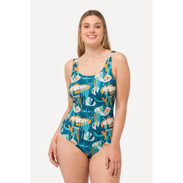 Damskie Kostium kąpielowy kaktusy bez miękkich miseczek marszczenia. Niebieskie stroje jednoczęściowe Ulla Popken, bez wzorów, z elastanu, sportowe. W wyprzedaży za 159.99 zł.
