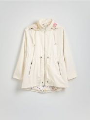 Taliowana kurtka z kapturem - złamana biel. Kurtki Reserved, l, bez wzorów, z tkaniny, z kapturem. Za 159.99 zł.