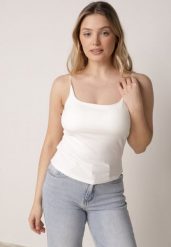 Biały Wiskozowy Top z Podwójnymi Ramiączkami Hendrea. Białe topy Born2be, m, bez wzorów, z jeansu, eleganckie, bez kołnierzyka, bez ramiączek. Za 59.99 zł.