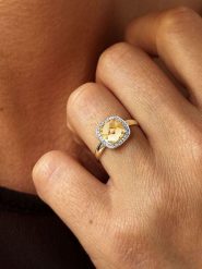 DIA DIAMONDS Pozłacany pierścionek z diamentami i cytrynem rozmiar: 58. Pomarańczowe pierścionki DIA DIAMONDS, z cytrynem, pozłacane. Za 325.03 zł.