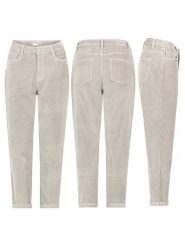 Eight2Nine Spodnie sztruksowe w kolorze kremowym rozmiar: L. Brązowe spodnie materiałowe Eight2Nine, z aplikacjami, z materiału, klasyczne, z podwyższonym stanem. Za 156.61 zł.