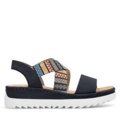 Sandały Rieker. Niebieskie sandały Rieker, bez wzorów, bez obcasa, na płaskiej podeszwie, bez zapięcia. Za 289.99 zł.