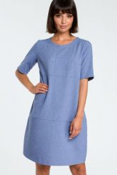 Lniana sukienka na lato bombka oversize z kieszeniami niebieska. Niebieskie sukienki Sukienki.shop, do pracy, l, bez wzorów, biznesowe, bez kołnierzyka, bez ramiączek, bombki. Za 309.00 zł.