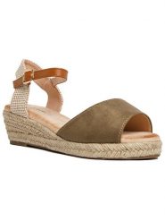 Foreverfolie Espadryle w kolorze oliwkowo-beżowym na koturnie rozmiar: 38. Brązowe espadryle Foreverfolie, bez wzorów, z otwartym noskiem, bez obcasa, na koturnie. Za 110.55 zł.