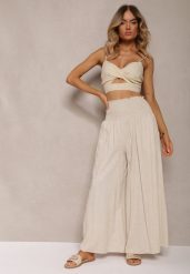Beżowe Szerokie Spodnie Culottes z Bawełny z Gumką w Talii Ifletia. Brązowe jeansy Renee, s, bez wzorów, z bawełny, wakacyjne. W wyprzedaży za 47.99 zł.