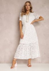 Biała Sukienka Theleope. Białe sukienki Renee, na imprezę, l, bez wzorów, z koronki, boho, bez kołnierzyka, bez ramiączek, maxi. W wyprzedaży za 107.99 zł.