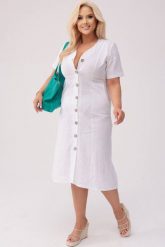 Sukienka Savannah - Len w odcieniu bieli PLUS SIZE OVERSIZE XXL. Sukienki Moda Size Plus Iwanek, l, bez wzorów, ze lnu, eleganckie, z asymetrycznym kołnierzem, plus size, bez ramiączek, mini, asymetryczne. Za 429.90 zł.