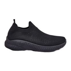 Wsuwane Materiałowe Buty Sportowe Damskie Czarne. Czarne buty treningowe bez wzorów, z materiału, bez zapięcia. Za 90.47 zł.