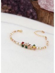 L'Atelier de Gaia Pozłacana bransoletka z perłami i agatami rozmiar: onesize. Białe bransoletki L'Atelier de Gaia, z agatem, pozłacane. Za 52.99 zł.