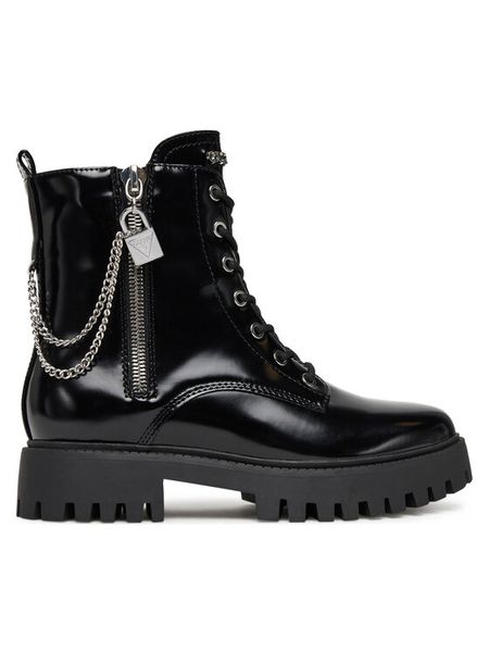 Guess Botki FLTFRO ELE10 Czarny. Czarne botki Guess, z aplikacjami, ze skóry, bez obcasa, na płaskiej podeszwie, bez zapięcia. Za 609.99 zł.
