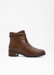 Krótkie botki marki Rieker, bardzo wygodne z wyściełaną wkładką. Brązowe botki bonprix, bez wzorów, bez obcasa, bez zapięcia. Za 339.99 zł.