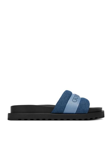 Guess Jeans Klapki EO-GJ2123 Niebieski. Niebieskie klapki Guess Jeans, z aplikacjami, z jeansu, bez obcasa, bez zapięcia. Za 219.99 zł.