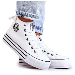 Trampki Damskie Big Star Białe GG274013. Białe trampki bez wzorów, z materiału, klasyczne, bez zapięcia. Za 227.30 zł.